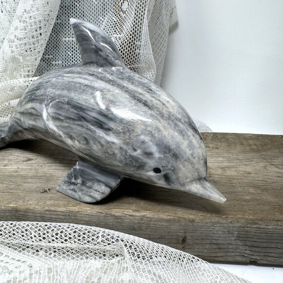 Handcrafted Marble Dolphin Sculpture  9-1/2" by 4-1/2" 2.50 lb - Picture 4 of 9